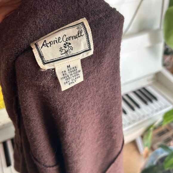 April Cornell 90s Chocolate Brown Long Sleeve Sweater Cardigan M Wool Vintage - Picture 3 of 16